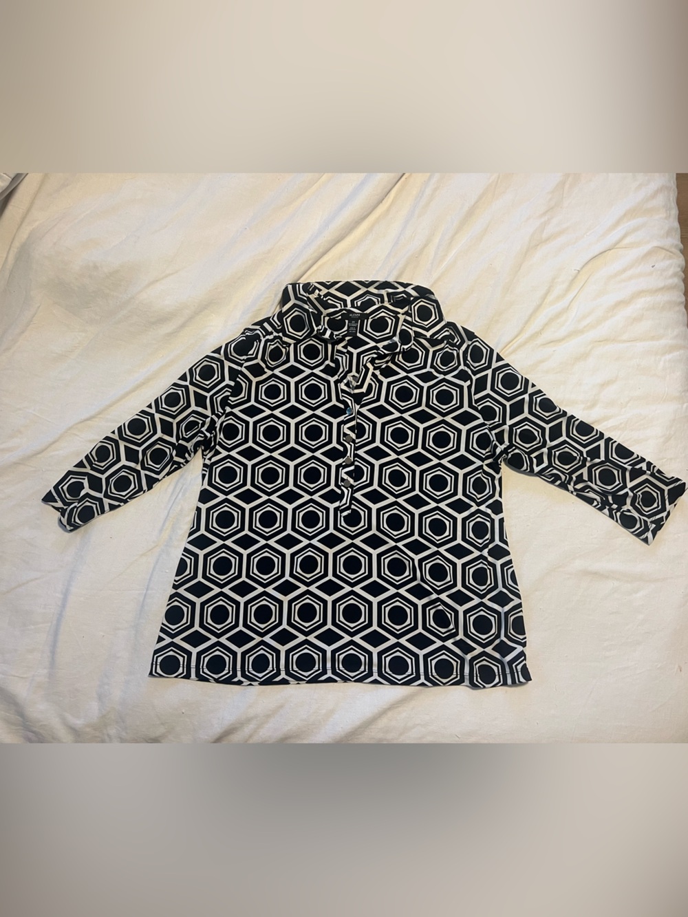 Alfani Black & White Geometric Print Blazer-Style Top